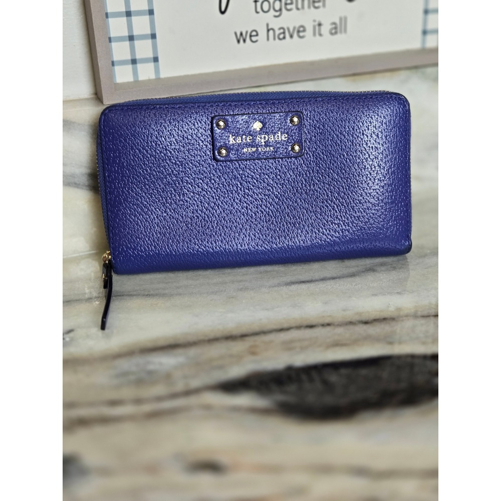 Kate Spade Neda Newbury Lane Blue Pebbled Leather Zip Around Wallet